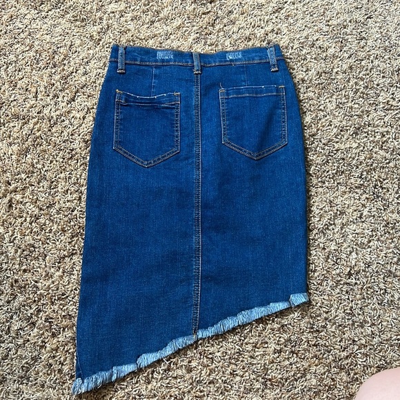 Kaitlyn Asymmetrical Indigo Skirt with Button Accents - Picture 2 of 2